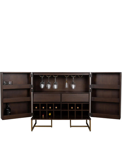 Madwoodk Mango Wood Bar Cabinet In Walnut Finish For Home Furniture