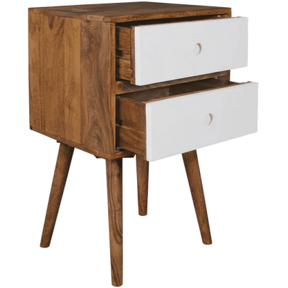 Madwoodk Sheesham Wood Bed Side Table With 2 Drawers  In Natural & White Finish For Home Furniture