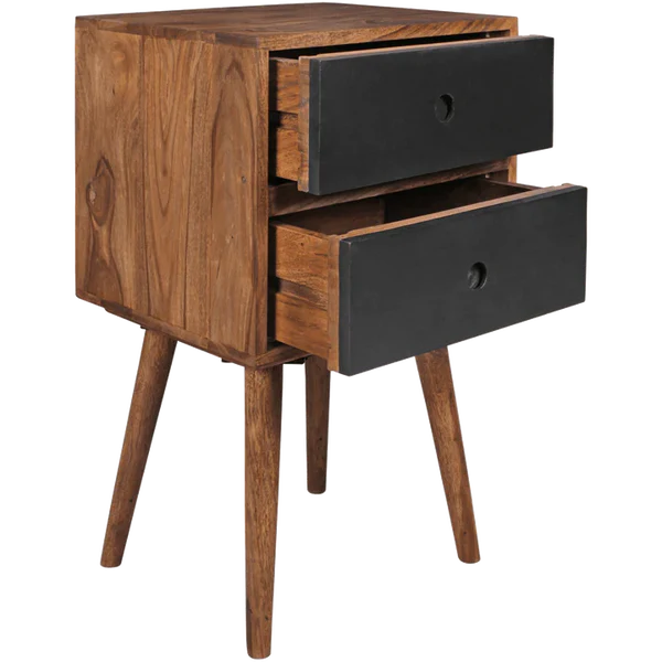 Madwoodk Sheesham Wood Bed Side Table With 2 Drawers  In Natural & Black Finish For Home Furniture