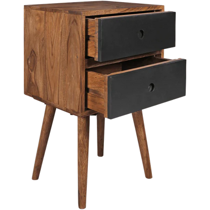 Madwoodk Sheesham Wood Bed Side Table With 2 Drawers  In Natural & Black Finish For Home Furniture