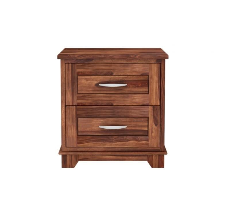 Madwoodk Sheesham Wood Bed Side Table With 2 Drawers  In Honey Oak Finish For Home Furniture