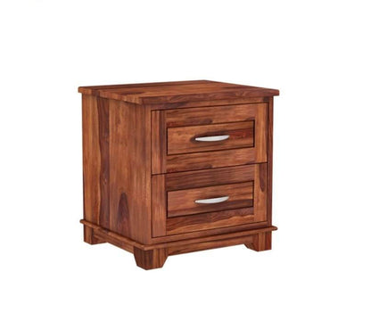 Madwoodk Sheesham Wood Bed Side Table With 2 Drawers  In Honey Oak Finish For Home Furniture