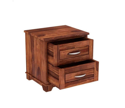 Madwoodk Sheesham Wood Bed Side Table With 2 Drawers  In Honey Oak Finish For Home Furniture