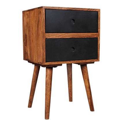 Madwoodk Sheesham Wood Bed Side Table With 2 Drawers  In Natural & Black Finish For Home Furniture