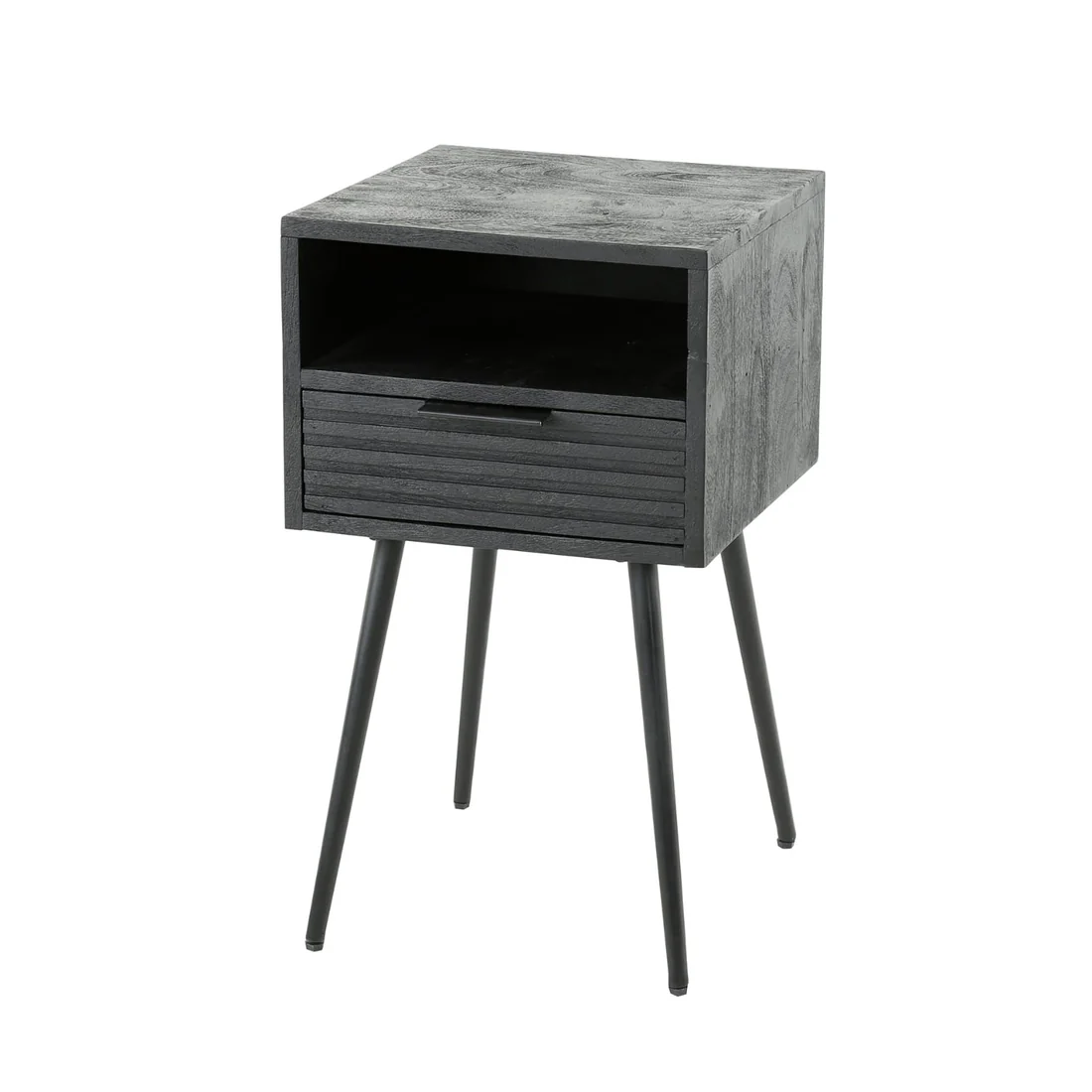 Madwoodk Sheesham Wood  Bed Side Table With 1 Drawers & One Shelf  In Black Finish For Home Furniture