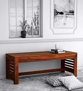 Madwoodk Sheesham Wood 3 Seater Dining Bench Honey Oak Finish For Home Furniture