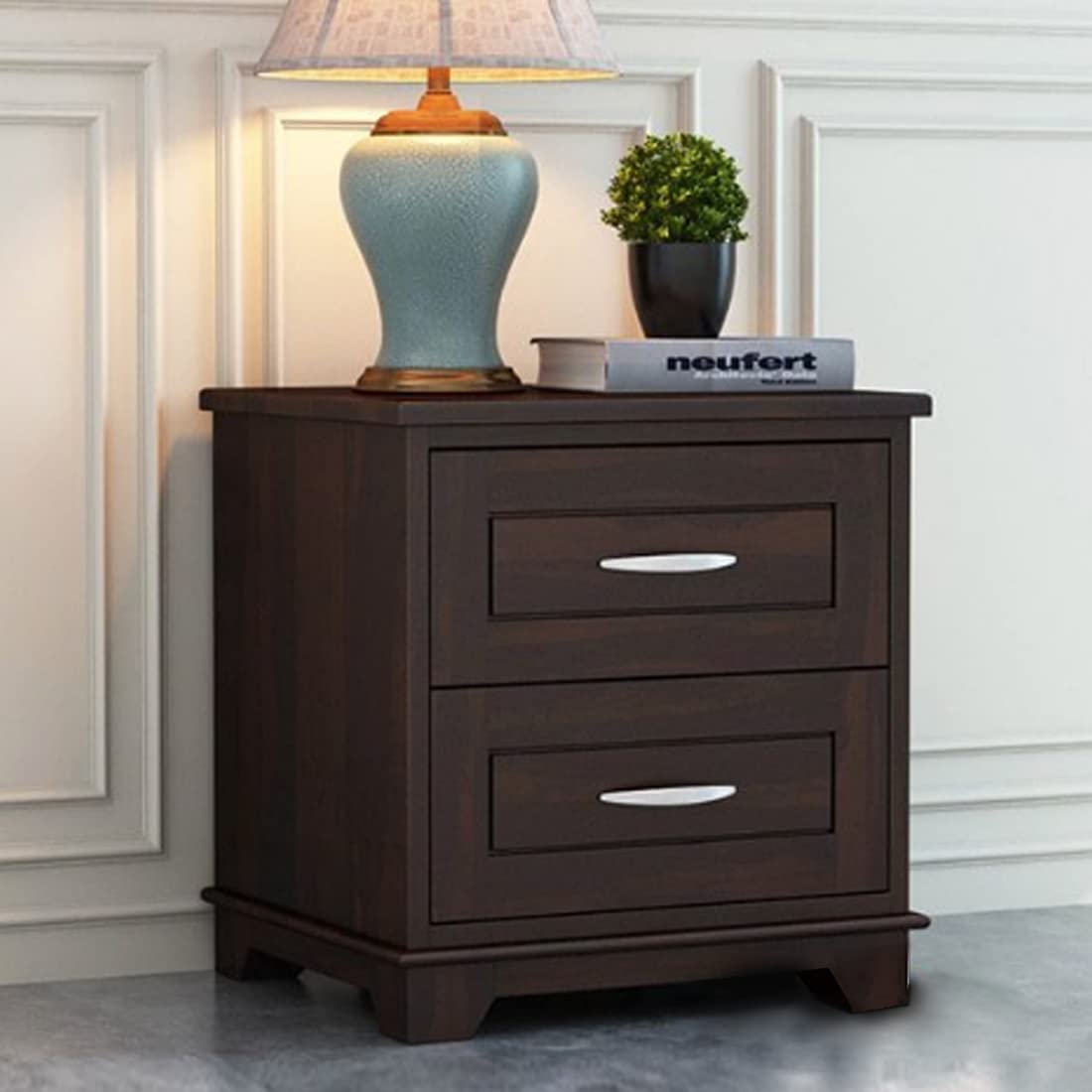 Madwoodk Sheesham Wood Bed Side Table With 2 Drawers  In Walnut  Finish For Home Furniture