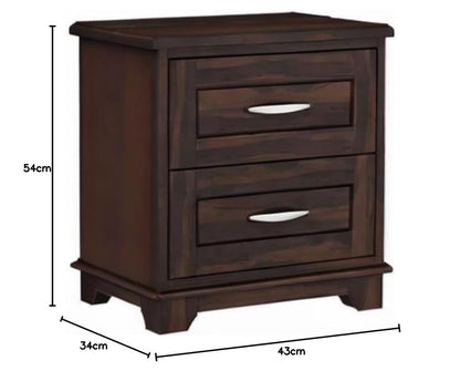 Madwoodk Sheesham Wood Bed Side Table With 2 Drawers  In Walnut  Finish For Home Furniture