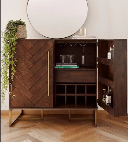 Madwoodk Mango Wood Bar Cabinet In Walnut Finish For Home Furniture