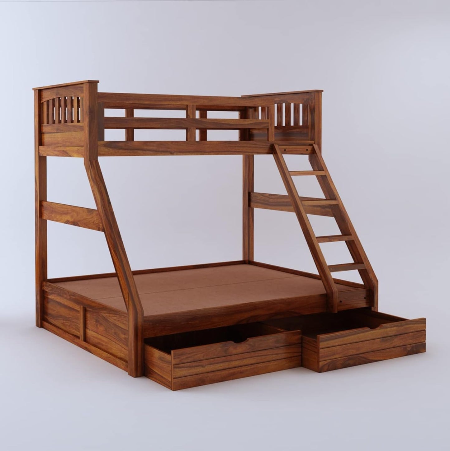 Madwoodk Sheesham Wood Bunk Bed With 2 Drawers  In Natural Finish For Home Furniture