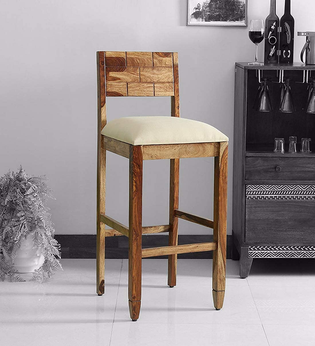 Madwoodk Sheesham Wood Bar Chair In Natural Finish For Home Furniture