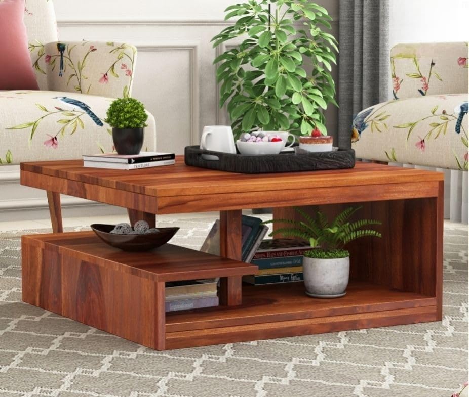 Madwoodk Sheesham Wood Coffee Table  In Honey Oak Finish For Office & Home Furniture