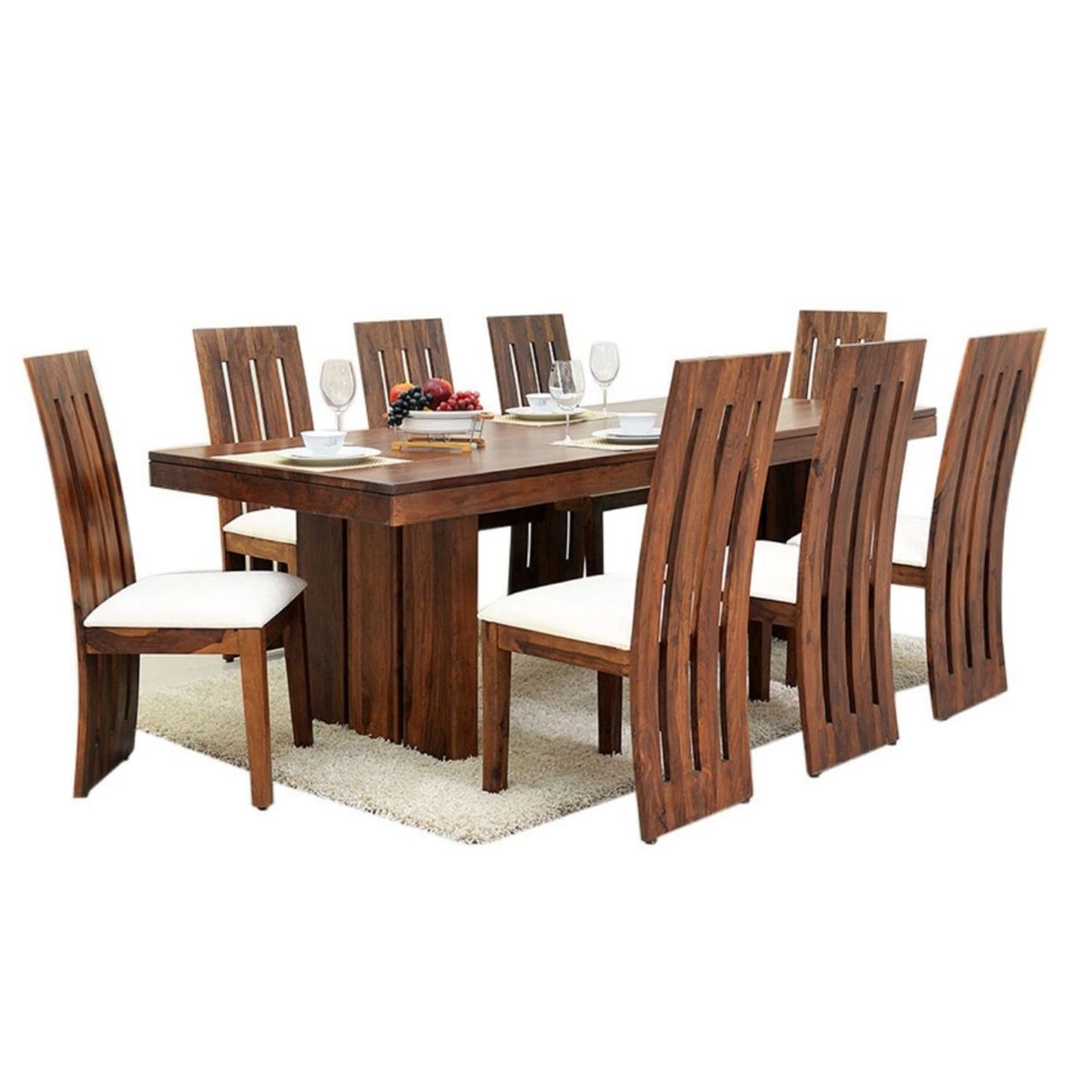 Madwoodk Sheesham Wood 8 Seater Dining Set  In Honey Oak Finish For Home Furniture