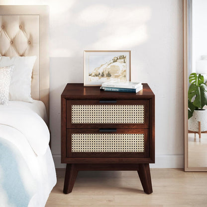 Madwoodk Sheesham Wood Bed Side Table With 2 Drawers  In Walnut Finish For Home Furniture